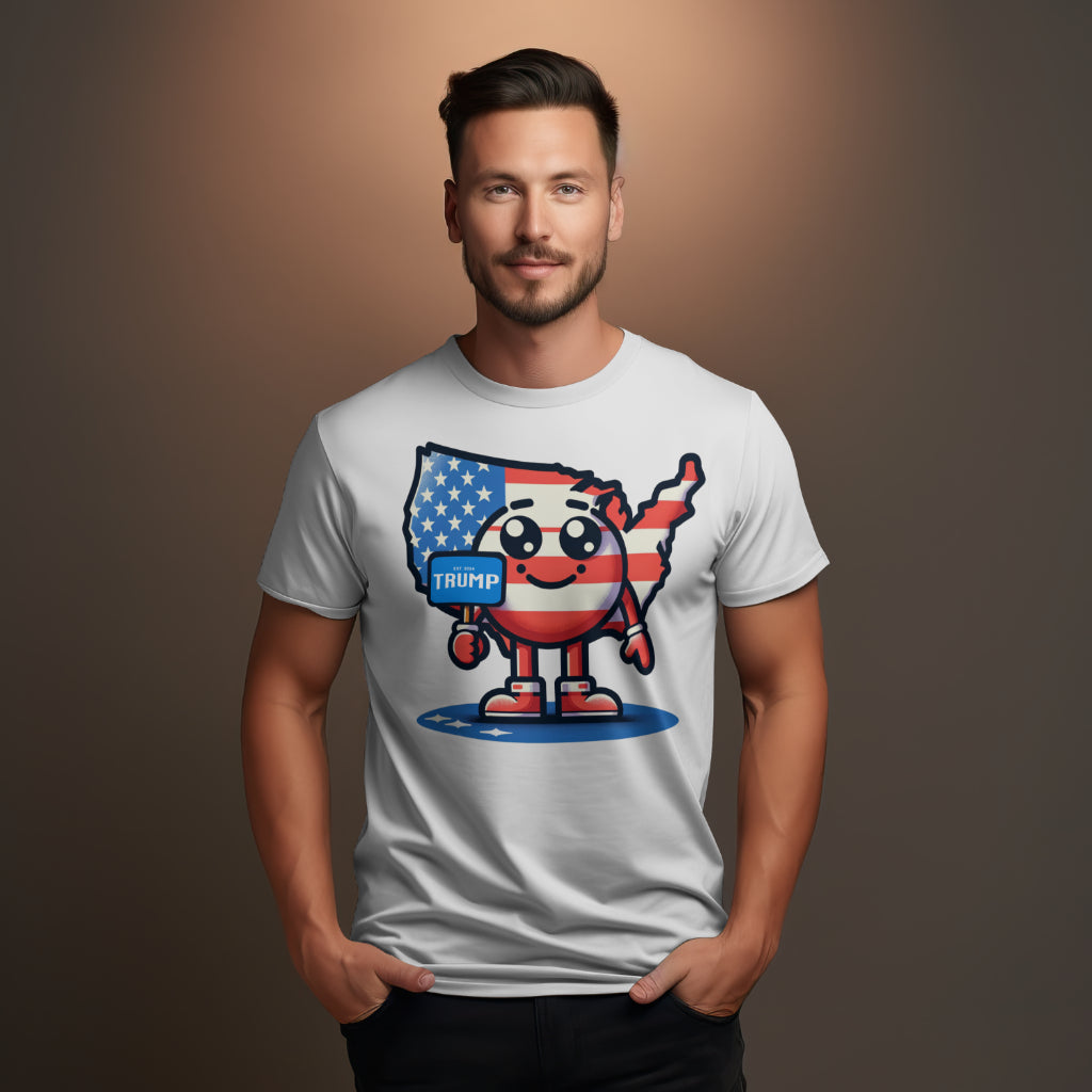 USA Cartoon Map T-Shirt – Fun Design with Trump Support!