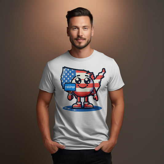 USA Cartoon Map T-Shirt – Fun Design with Trump Support!